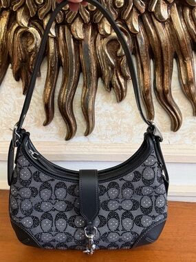 Coach Black Hamptons Hobo Bag in Signature Crystal